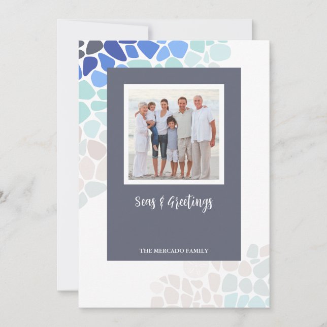 Colourful Sea Glass Christmas Photo Holiday Card (Front)