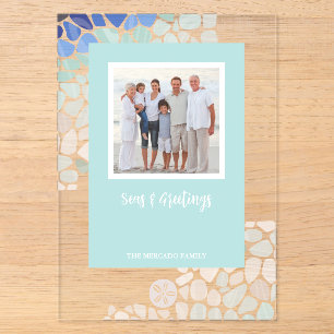 Colourful Sea Glass Christmas Photo Holiday Card Acrylic Invitations