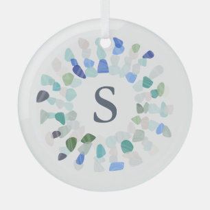 Colourful Sea Glass Christmas Wreath Initial Ornament