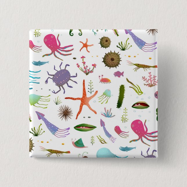 Colourful Sea Life 2 Inch Square Button (Front)