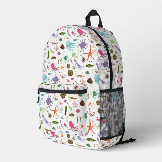 Colourful Sea Life Printed Backpack (Back Corner Right)