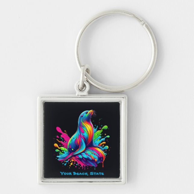 Colourful Sea Lion Splash Keychain (Front)