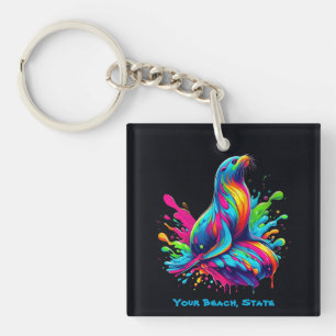 Colourful Sea Lion Splash Keychain