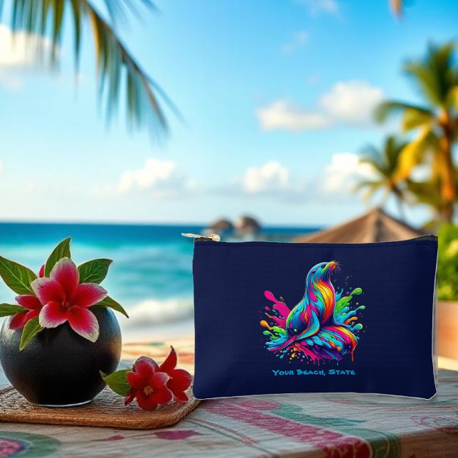 Colourful Sea Lion Splash Zippered Pouch (Colorful Sea Lion Splash-Fisherman Core-Dopamine Dressing-Summer Small  Bag-Beach Pouch-blue)