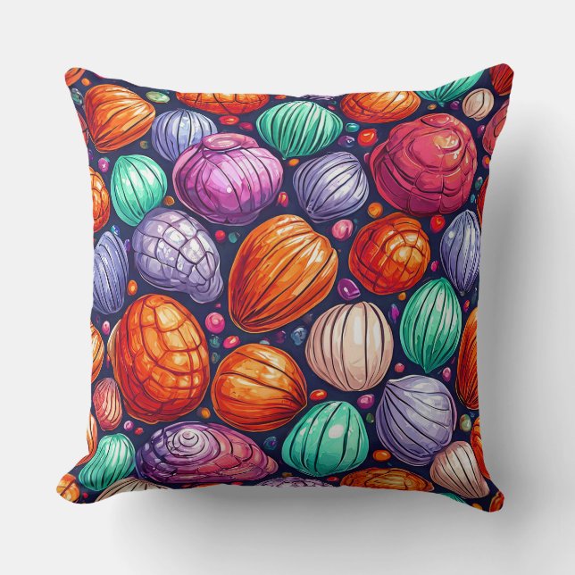 Colourful sea shells throw pillow (Front)