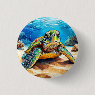 Colourful Sea Turtle 1 Inch Round Button