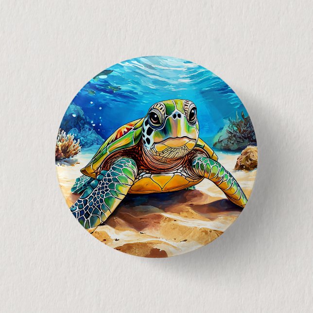 Colourful Sea Turtle 1 Inch Round Button (Front)