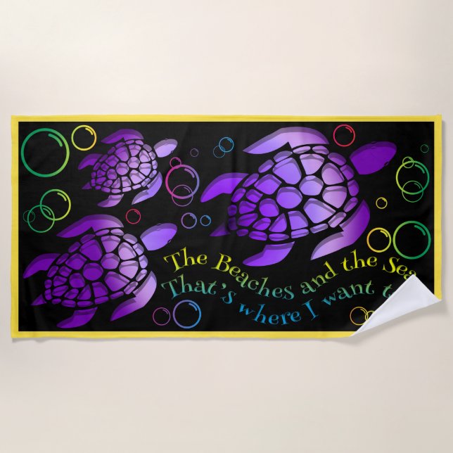 Colourful Sea Turtle Design Beach Towel (Front)