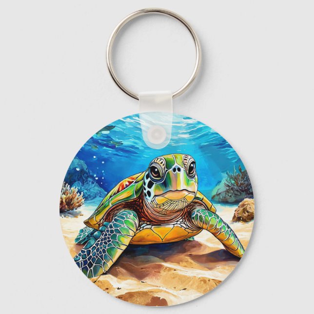 🐢 Colourful Sea Turtle Gift For Ocean Lovers Keychain (Front)