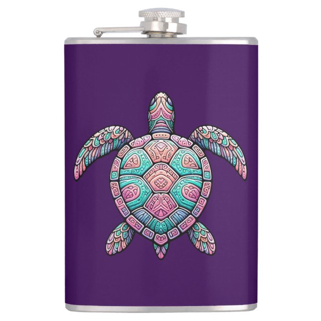 Colourful Sea Turtle Hip Flask (Front)