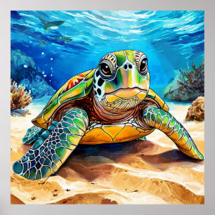 Colourful Sea Turtle Poster