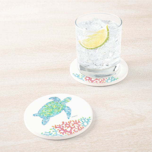 Colourful Sea Turtle Sandstone Coaster (Side)