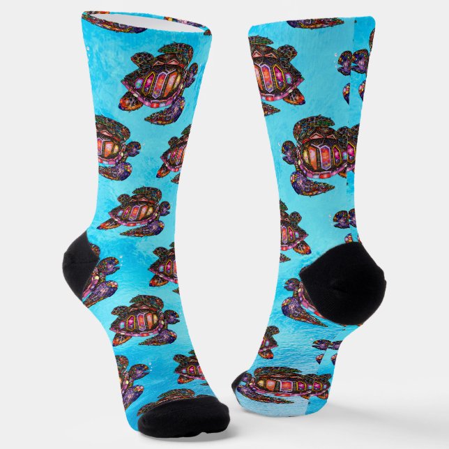 Colourful Sea Turtle Socks (Angled)