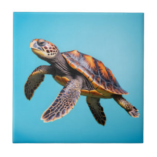 Colourful Sea Turtle Swimming Underwater Tile