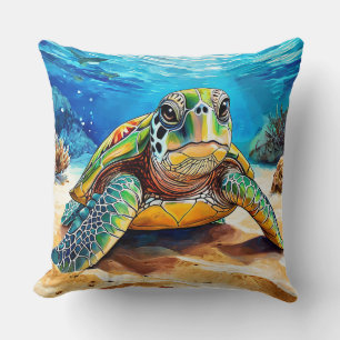 Colourful Sea Turtle Throw Pillow