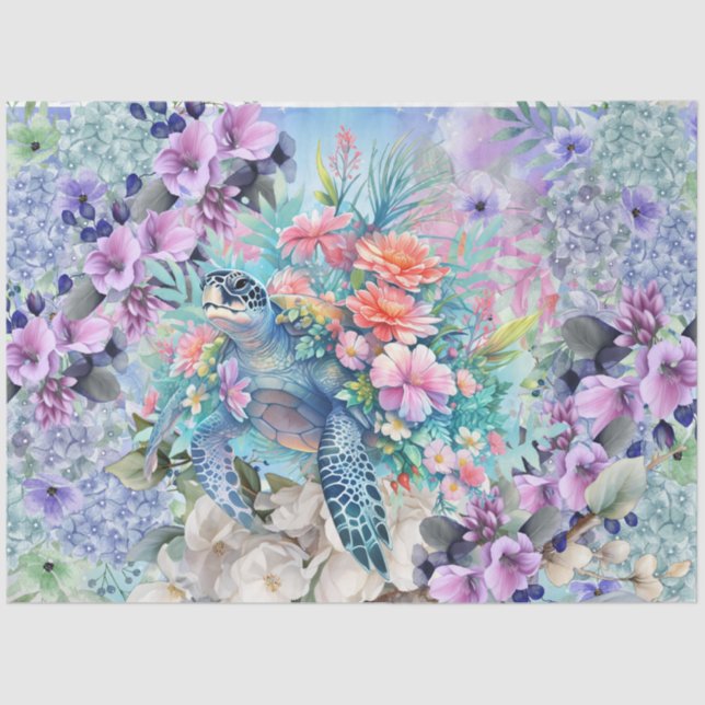 Colourful Sea Turtle  & Watercolor Florals Tissue Paper (Front)