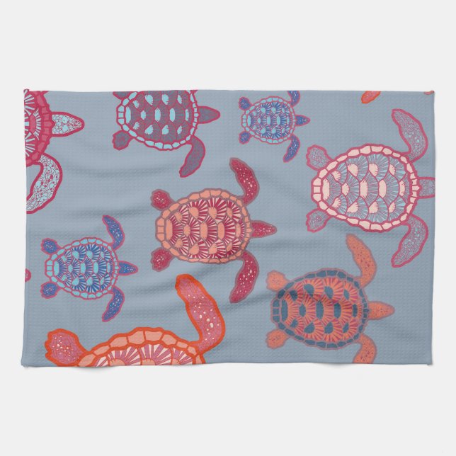 colourful sea turtles  kitchen towel (Horizontal)