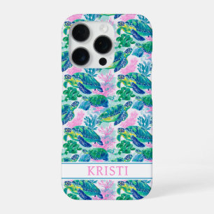 Colourful Sea Turtles Monogrammed  iPhone 16 Pro Case