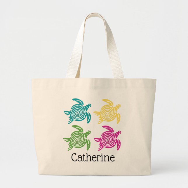 Colourful Sea Turtles Personalized Large Tote Bag (Front)