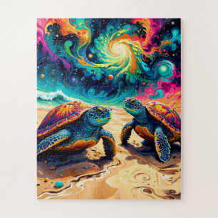 Colourful Sea Turtles Under a Cosmic Sky Jigsaw Puzzle