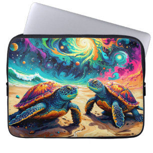 Colourful Sea Turtles Under a Cosmic Sky Laptop Sleeve