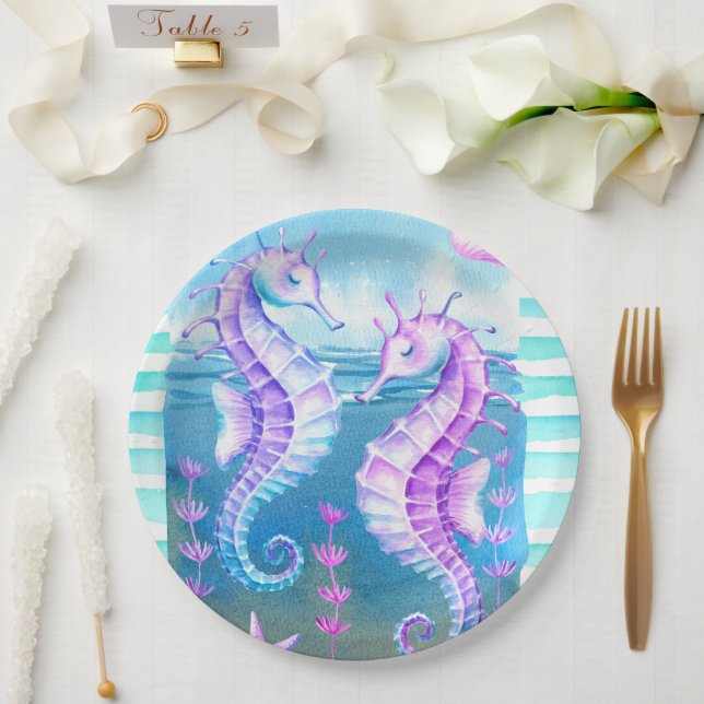 Colourful Seahorse and Shells Paper Plates (Wedding)