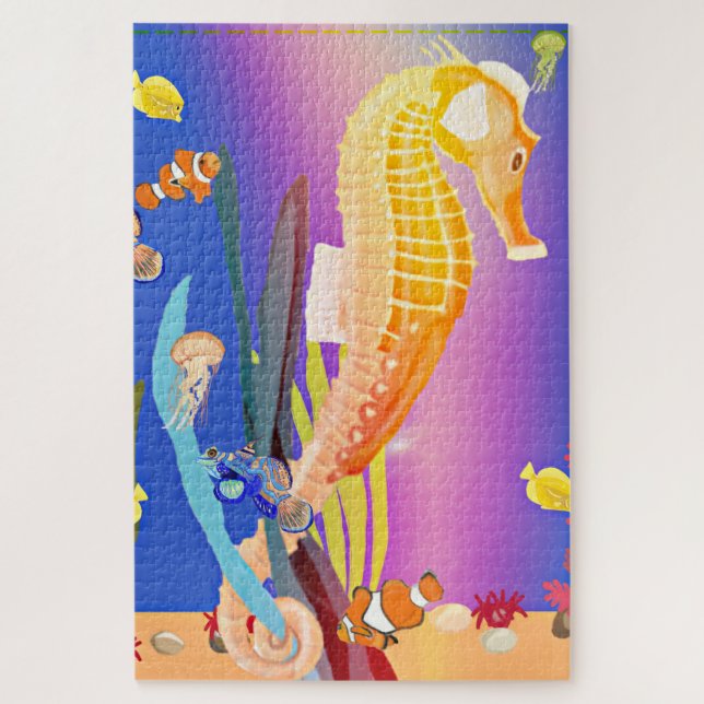 Colourful Seahorse and Tropical Fish Under water Jigsaw Puzzle (Vertical)