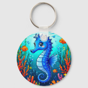 Colourful Seahorse in a Vibrant Coral Reef Keychain