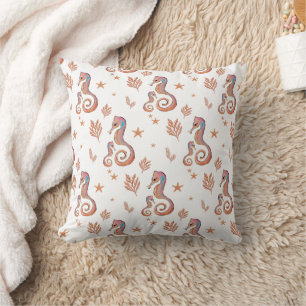 Colourful Seahorse Ocean Pattern Throw Pillow