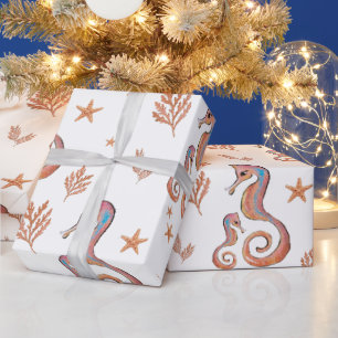 Colourful Seahorse Ocean Pattern Wrapping Paper