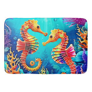 Colourful Seahorse Pair Design Bath Mat