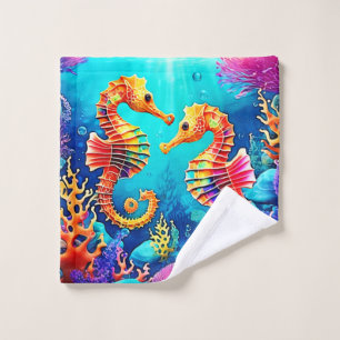 Colourful Seahorse Pair Design Bath Towel Set