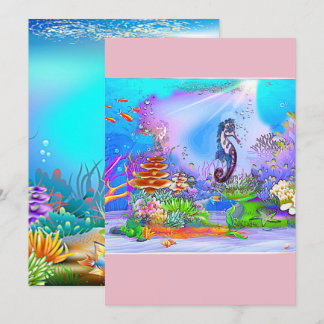 Colourful seahorse personalized card