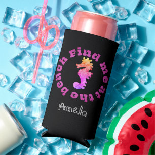 Colourful Seahorse Personalized Seltzer Can Cooler