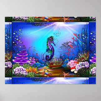 Colourful seahorse poster
