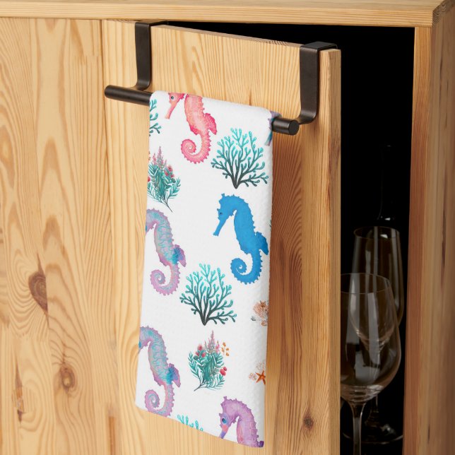 Colourful Seahorses Kitchen Towel (Thirds Fold)