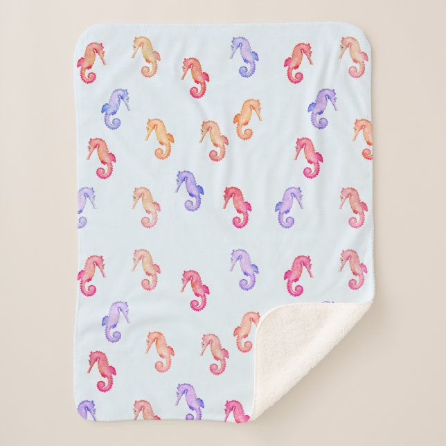 Colourful Seahorses Pattern  Sherpa Blanket (Front)