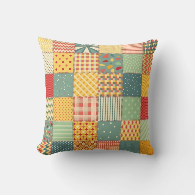 Colourful seamless patchwork pattern with abstract throw pillow (Front)
