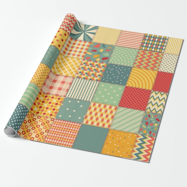 Colourful seamless patchwork pattern with abstract wrapping paper (Unrolled)