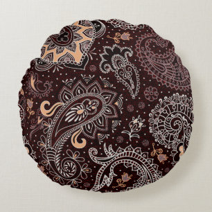 Colourful seamless pattern in paisley style. Vinta Round Pillow