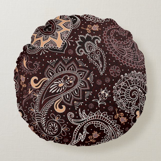 Colourful seamless pattern in paisley style. Vinta Round Pillow (Front)
