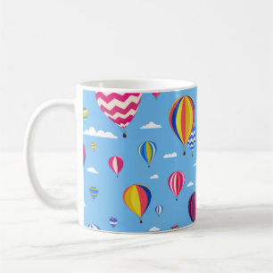 Colourful seamless pattern with air balloons and c coffee mug