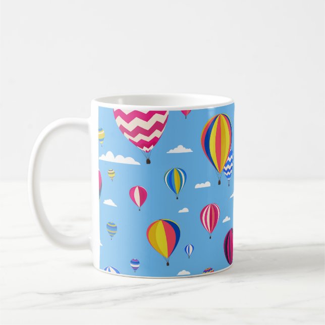 Colourful seamless pattern with air balloons and c coffee mug (Left)