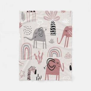Colourful seamless pattern with cute elephants and fleece blanket