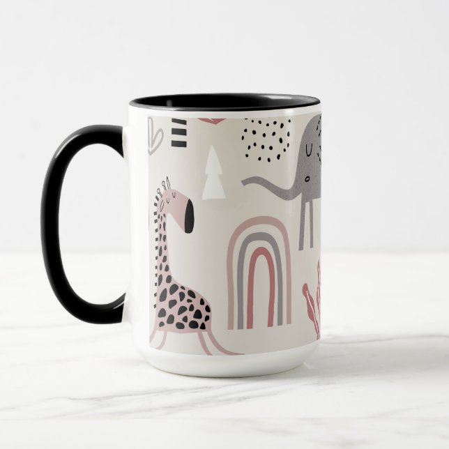 Colourful seamless pattern with cute elephants and mug (Left)