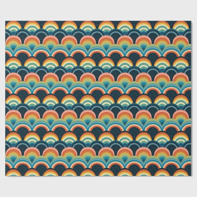 Colourful Seamless Pattern with Rainbows and Stars Wrapping Paper (Flat)