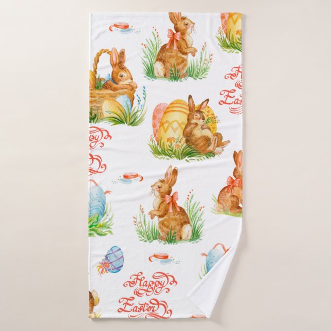 Colourful seamless pattern with spring easter conc bath towel (Bath Towel)