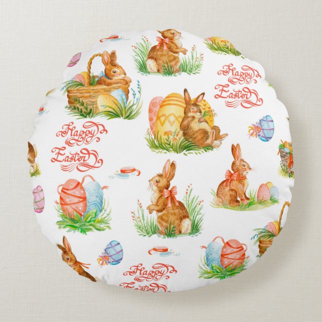 Colourful seamless pattern with spring easter conc round pillow (Front)