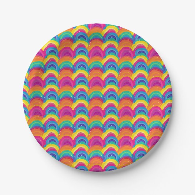 Colourful Seamless Rainbow and Wave Pattern Paper Plate (Front)