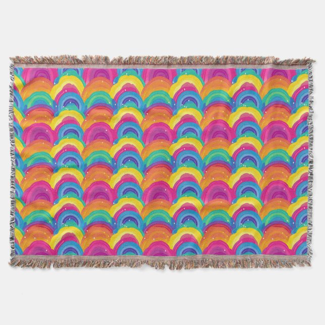 Colourful Seamless Rainbow and Wave Pattern Throw Blanket (Front)